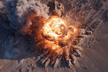 A large explosion is seen in the sky, with smoke