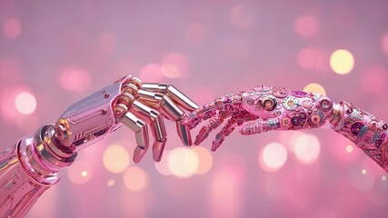 Robotic hands reaching out to connect in a futuristic display of technology and creativity - Powered by Adobe