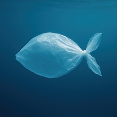 Fototapeta premium single blue plastic bag floating in ocean.