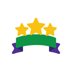 Three yellow stars above a green banner with purple ribbon ends on Brazil Proclamação da Republica