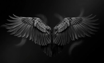 A pair of black feathered wings generative ai