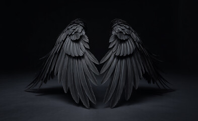 A pair of black feathered wings generative ai