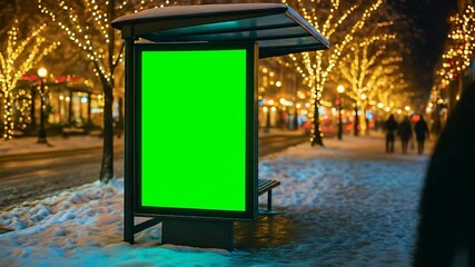 Christmas Tree Lights on the Street with Bus Stop Billboard - Powered by Adobe