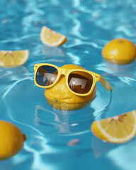 Fresh lemons floating in water generative ai