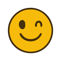 Fototapeta premium Playful Yellow Smiley Face Icon: Winking, Happy, Minimalist Design, Vector Illustration.