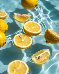 Fresh lemons floating in water generative ai