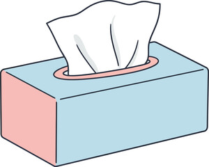 Tissue box with white tissue paper in pastel blue and pink colors simple vector illustration