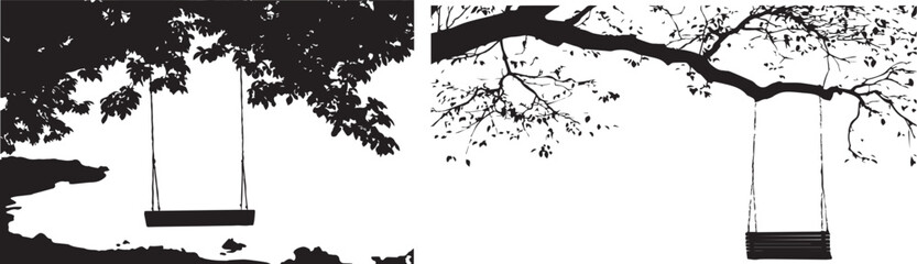 Black silhouette of tree with butterflies vector grunge art design pattern.