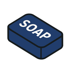 Shampoo Bottle Isometric Icon, Plastic, Blue and Black, Transparent Background