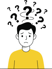 Black and white boy with many question marks