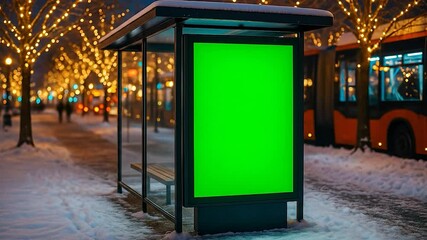 Christmas Tree Lights on the Street with Bus Stop Billboard - Powered by Adobe