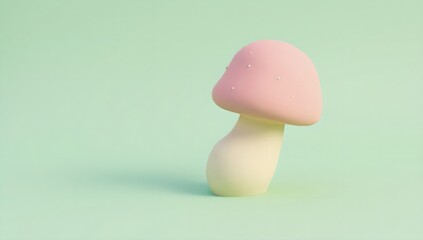 Cute pastel mushroom object on a solid green background