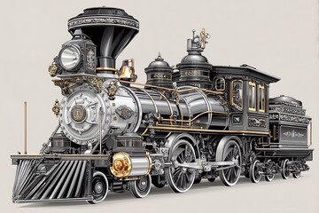Fototapeta premium Retro mechanical train engine illustration high resolution picture