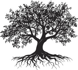 Nature's artful design: a black vector tree silhouette with detailed branches and leaves, perfect for any season illustration.
