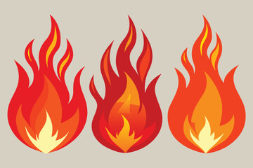 Set of fiery flames vector illustration with hot orange and red elements, a powerful symbol of heat and danger