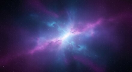 Obraz premium A beautiful abstract cosmic background of a purple and blue nebula with a bright central star cluster. Deep space wallpaper.