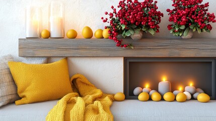 Celebrating easter with colorful eggs and bunnies in a cozy home interior festive atmosphere warm environment