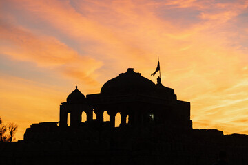 Chand Baori, an Ancient 13-Storey Stepwell in Abhaneri, Rajasthan at sunset.