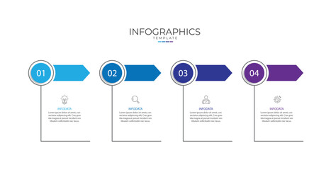 Design template infographic. 4 step process infographic element with icons can be used for workflow, business information and web graphic design 