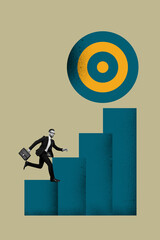 Banner zine 3d poster image photo collage of happy businessman businesswoman stand chart progress...