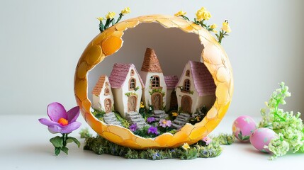 Enchanting easter egg festival discover a tiny fairy village within a giant egg colorful bunny wonderland vibrant spring celebration