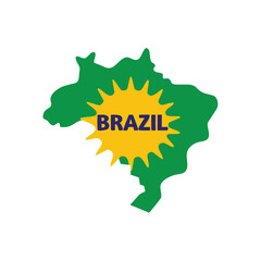 Green Brazil Map with Yellow Burst Blue Text on vector