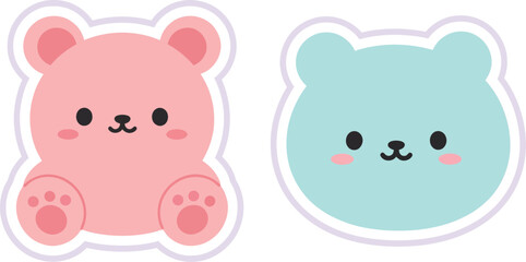 Cute pink and blue bear faces with smiling expressions and minimalistic design for children&rsquo;s artwork