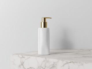 White Skincare Pump Bottle Mockup on Marble Surface