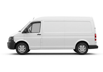 A side view of a white delivery van isolated on a white background in a studio setting with good lighting
