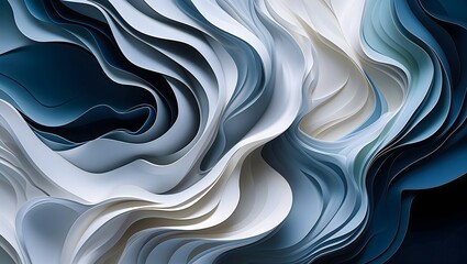 Abstract blue background with flowing liquid metal texture and reflective silver waves