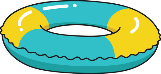 Inflatable swimming pool float ring in blue and yellow colors isolated on white background
