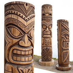 Set of Illustration of tiki idol. Design element for logo, label, sign, poster ,,
