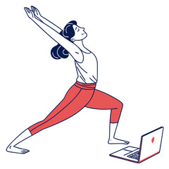 Woman Practicing Yoga Online With Laptop