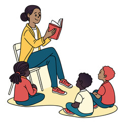 Woman Reading a Story to Children
