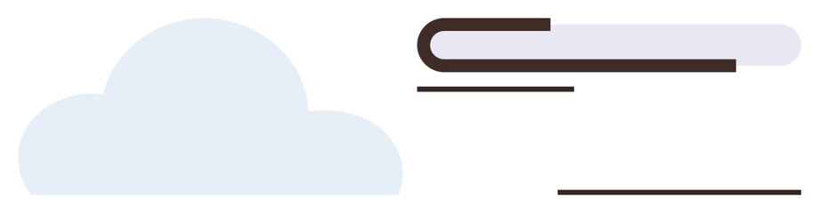 A soft blue cloud next to a horizontal book. Ideal for learning, cloud storage, online education, digital library, knowledge sharing, cloud computing, simple flat metaphor