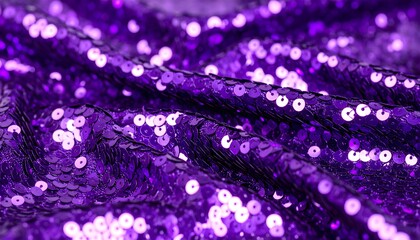 Close Up Purple Sequined Fabric Rich Deep Violet Glitter Texture Luxurious Shimmering Textile Material