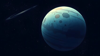Space background with place for text. Surface of the planet with craters. Space decoration for your design. Stars and comets on dark background.