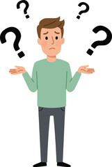 Cartoon boy puzzled by floating question marks