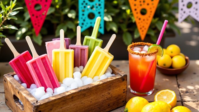 Paletas Ice Pops with Michelada Cocktail, Mexican Celebration Festive Dessert Menu