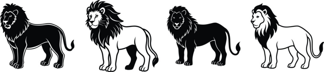 Obraz premium Minimalist Lion Silhouette Vector Set for Branding. Stylized Lion Silhouette Vector Set in Monochrome. Alternating Lion Silhouette Vector Set in Modern Style.
