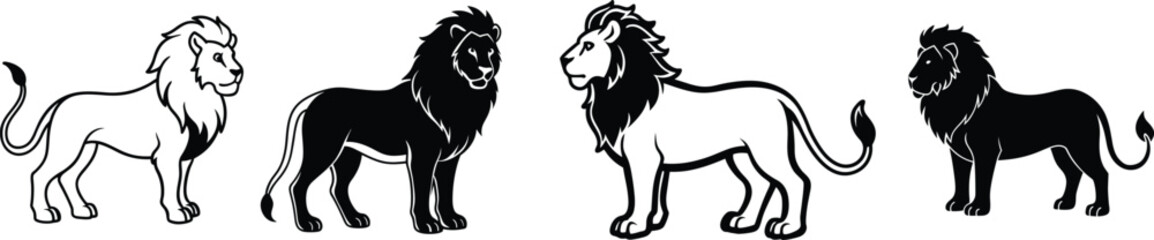 Obraz premium Minimalist Lion Silhouette Vector Set for Branding. Stylized Lion Silhouette Vector Set in Monochrome. Alternating Lion Silhouette Vector Set in Modern Style.