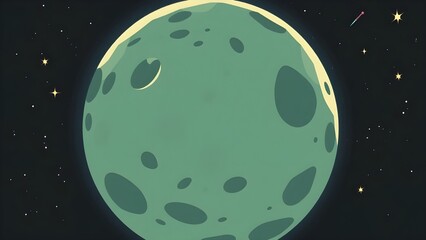Space background with place for text. Surface of the planet with craters. Space decoration for your design. Stars and comets on dark background.