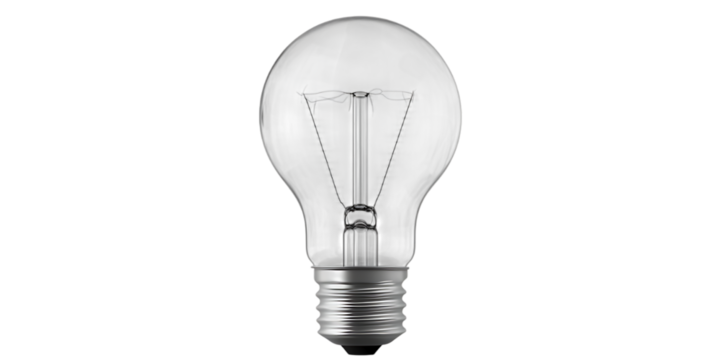 light bulb with transparent glass isolated on transparent background.