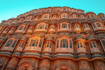 Hawa Mahal, the Palace of Winds in Jaipur. Famous Pink Sandstone Monument in Rajasthan, India