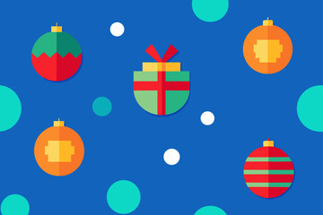 Flat Style Pattern Of Christmas Balls And Wrapped Gifts