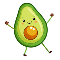 Cute dancing avocado vector – funny smiling fruit character design for kids' art, prints, decor, and stickers