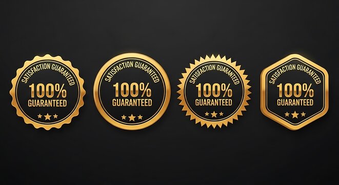 Golden 100% satisfaction guaranteed badges with black background
