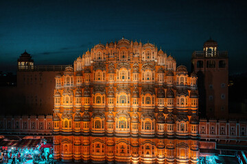 Hawa Mahal, the Palace of Winds in Jaipur. Famous Pink Sandstone Monument in Rajasthan, India