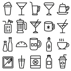 Collection of beverage and drink icons line art minimalist