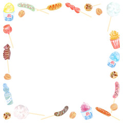 かわいい屋台の食べ物フレーム　手描き